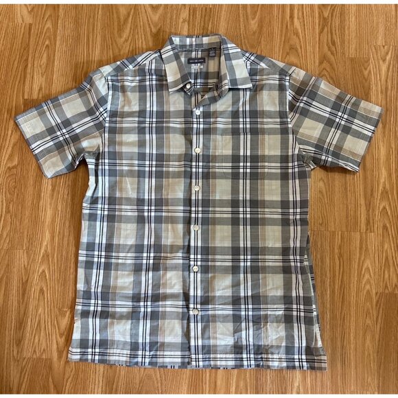 Van Heusen Shirt Short Sleeve Mens Classic Fit Plaid M 15-15 1/2" Gray & Beige - Picture 8 of 10